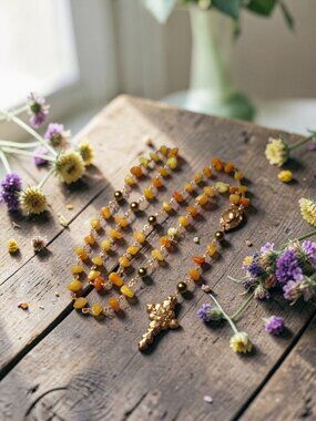 Nugget Agate Rosary, Egg Yolk Yellow Agate and Copper